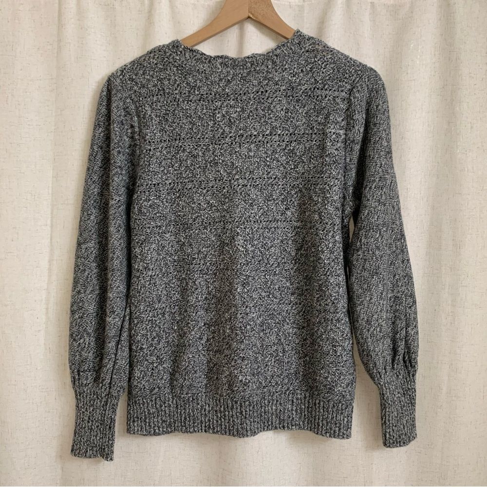 LOFT Marled Stripe Point Sweater Puff Shoulder Longsleeve XL - Picture 2 of 4